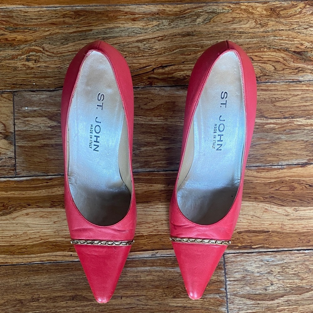 St. John Red Heels with Gold Chain Accent